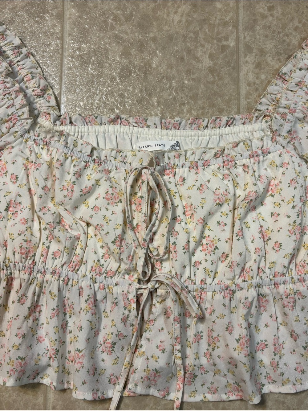 Altar'd State White & Pink Floral Blouse